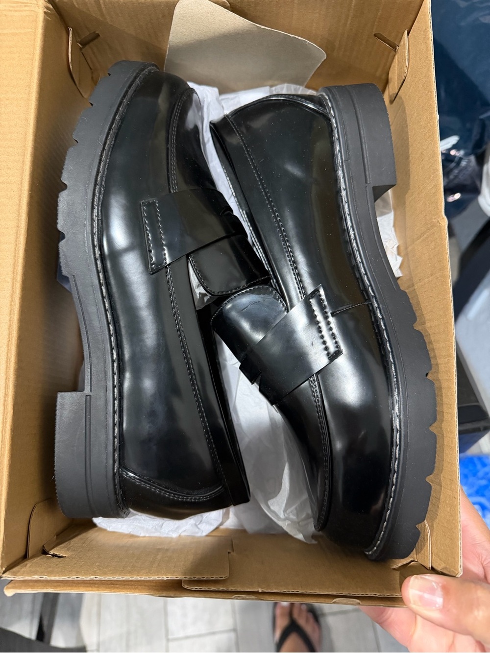 JustFab Black Glossy Lug Sole Penny Loafers